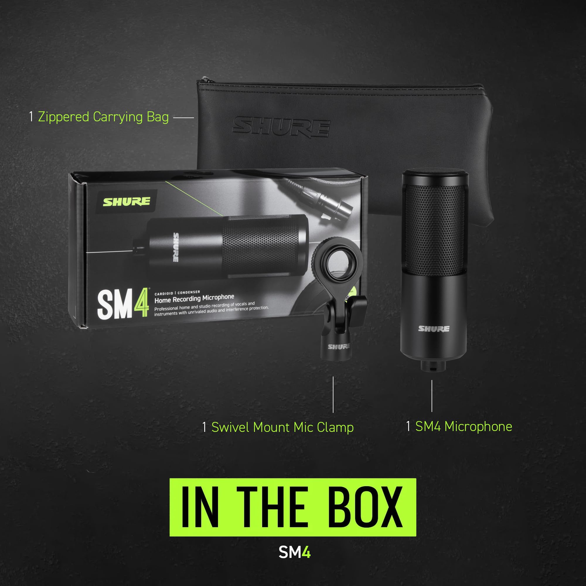 Shure SM4 Studio Recording Microphone, XLR Home Studio Condenser Mic Optimized for Soft Vocals to Loud Instruments with Mix-Read